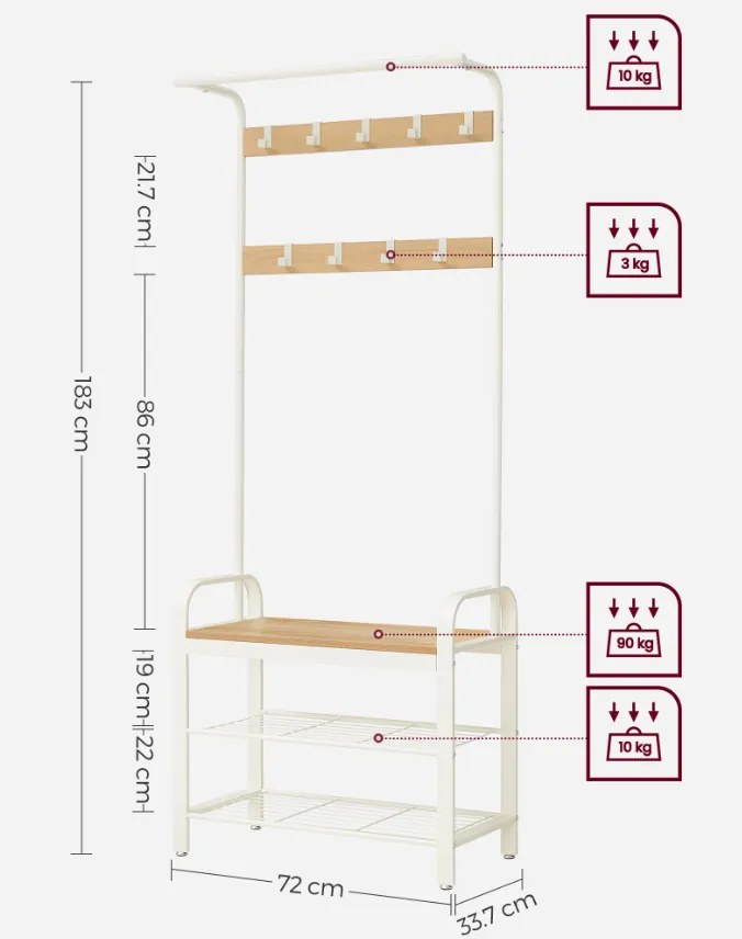 Fém előszobafal PURE 183 cm, krémszínű/sonoma tölgy