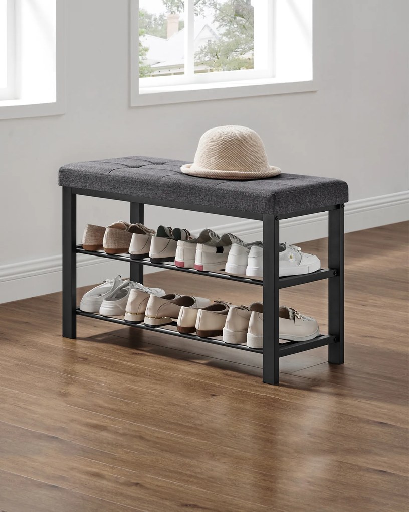 Cipősszekrény paddal és szürke ülőkével MOBRIX 81x49 cm, fekete