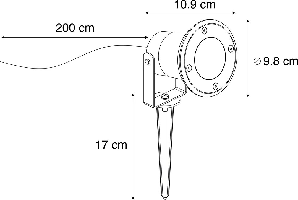 Modern kerti leszúró spotlámpa fekete, 200 cm kábellel és dugóval IP65 - Basic