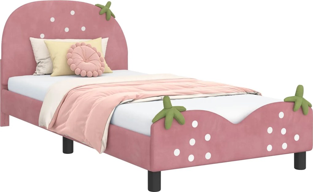 vidaXL Gyerekágy kerettel fejtámlával Rózsaszín 80 x 200 cm Bársony