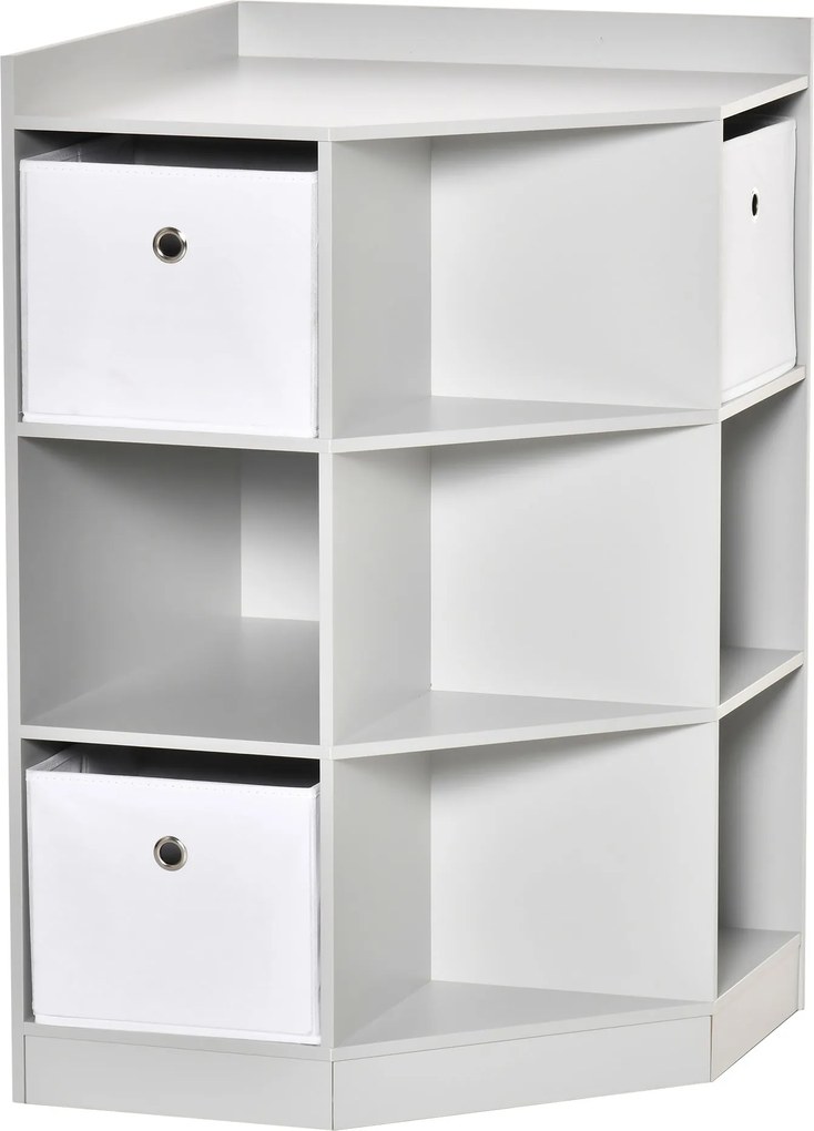 HOMCOM Gyermek Sarokpolc 3 Tárolódobozzal, Játékpolc 3-12 Évesek Számára Szürke 57,4 x 57,4 x 94 cm | Aosom