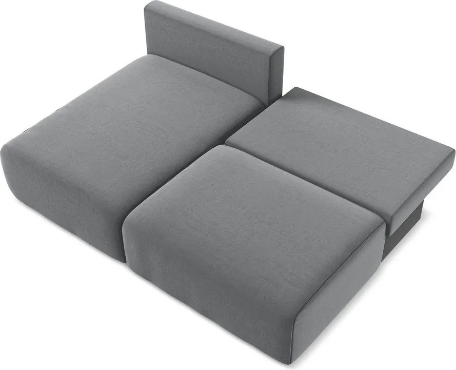 Szürke bársony kinyitható-tárolóhelyes sarokkanapé (bal oldali-heverő résszel) Kalena – Makamii