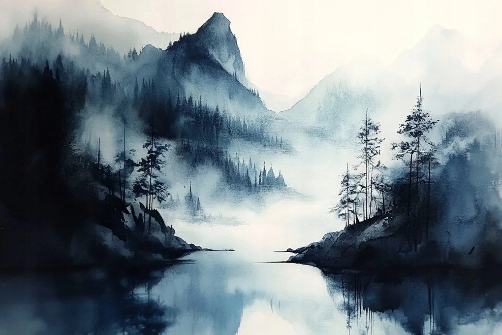 Vászonkép Canvas Tájkép Hegyek Tó Víz Fák 60x40