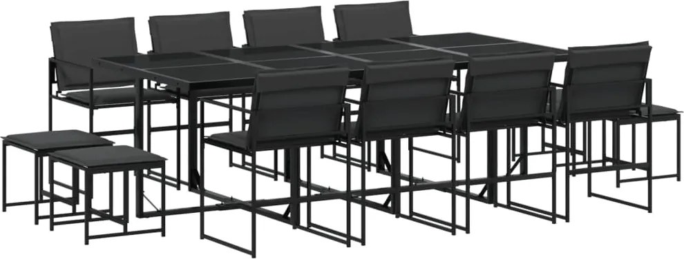 vidaXL 13 részes fekete textilén kerti étkezőgarnitúra párnákkal