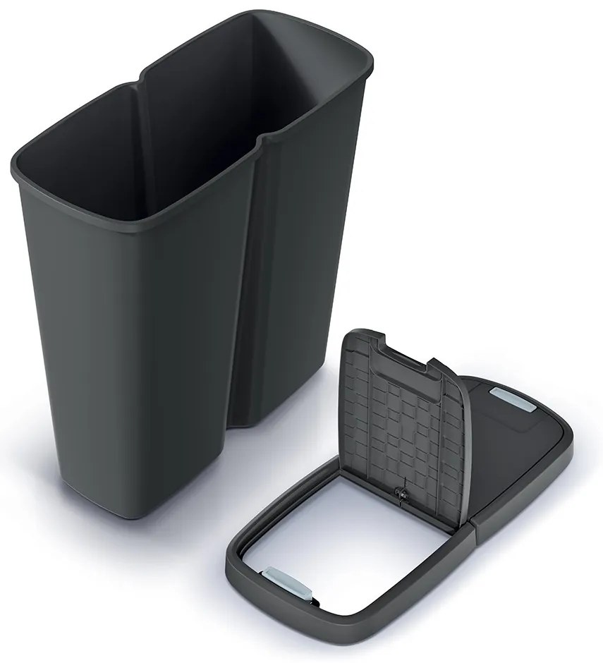 Hulladékgyűjtő Prosperplast COMPACTA Q DUO, 50 l újrahasznosított fekete, fekete fedéllel