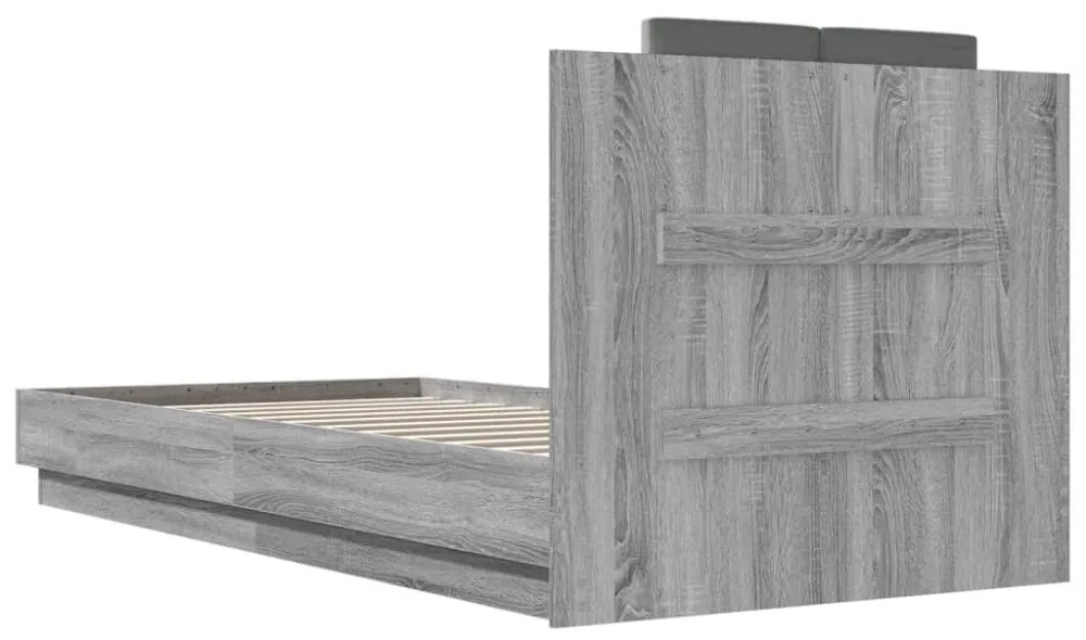 szürke sonoma ágykeret fejtámlával és LED-ekkel 100 x 200 cm
