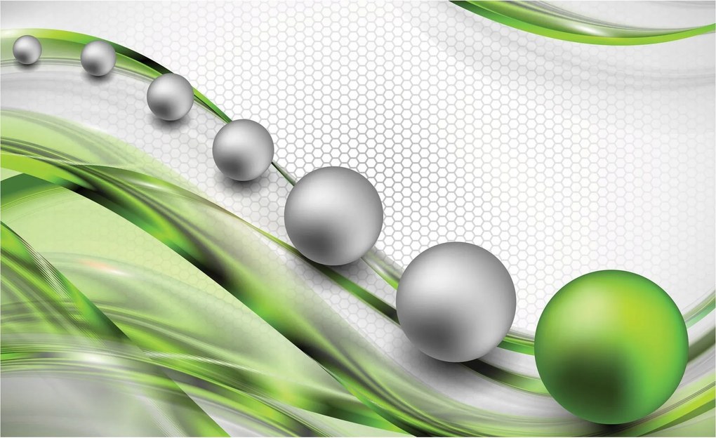 Fotótapéta Zöld hullámok és gömbök metál vinil absztrakt 312x219 +ragasztó