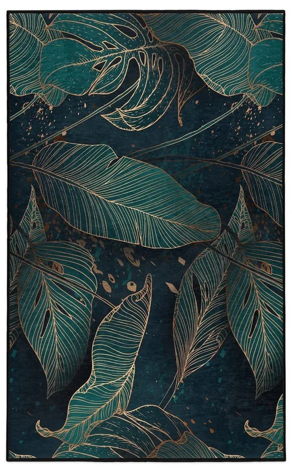 Petróleum színű mosható szőnyeg 80x150 cm Midnight Jungle – Mila Home