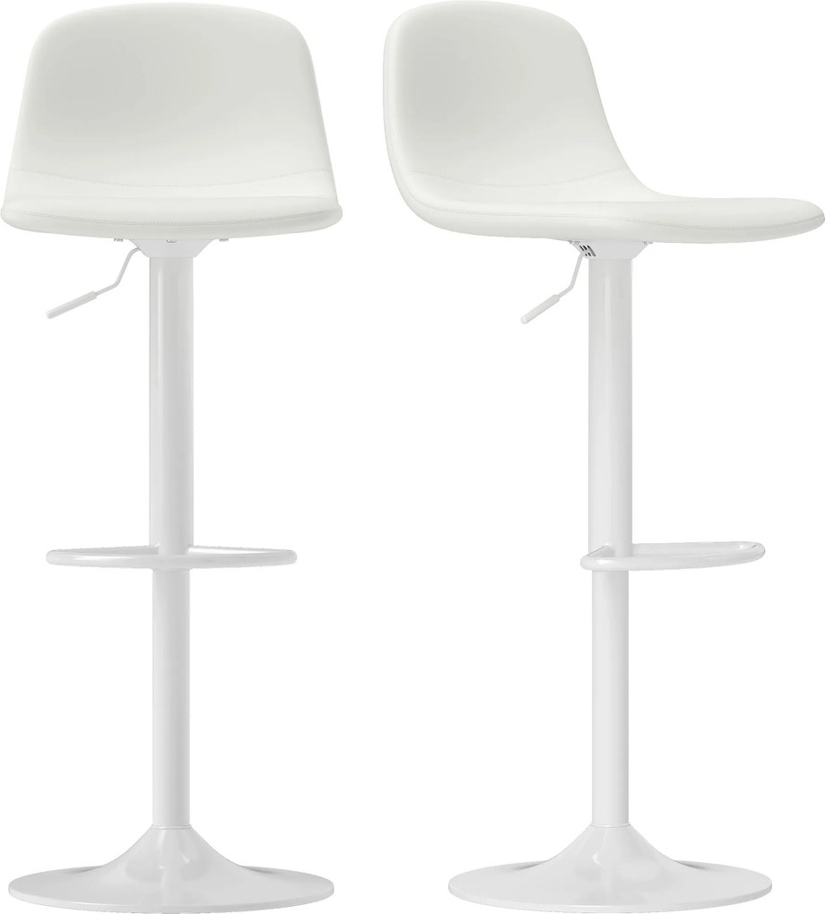 HOMCOM 2 db Barasztal Magas Konyhai Szék Állítható Magasság 84-104 cm Háttámlával és Lábpihentővel PU Kárpitozással 360° Forgó Étkezőpulthoz Fehér | A