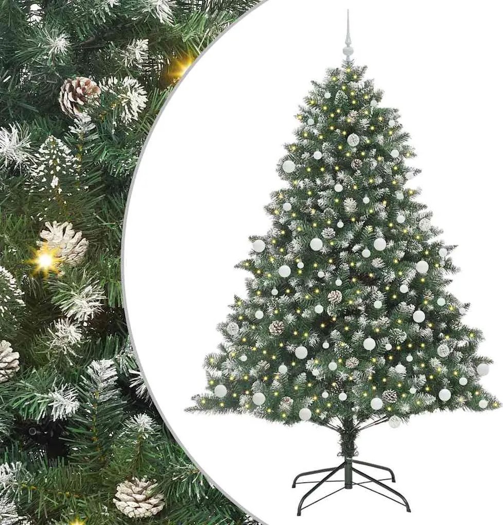 vidaXL Mű karácsonyfa 300 LED-del Zöld 210 cm PVC és Műanyag és Acél