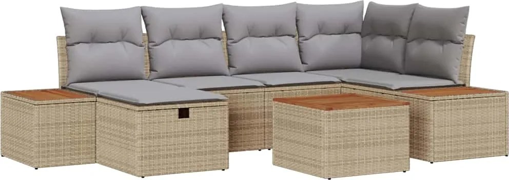 vidaXL Kerti Kanapé Szett 7 pcs Bézs 55 x 62 x 69 cm Poli rattan