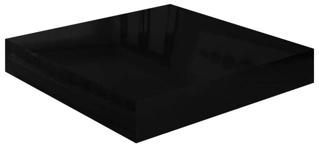 2 db magasfényű fekete MDF lebegő fali polc 23 x 23,5 x 3,8 cm