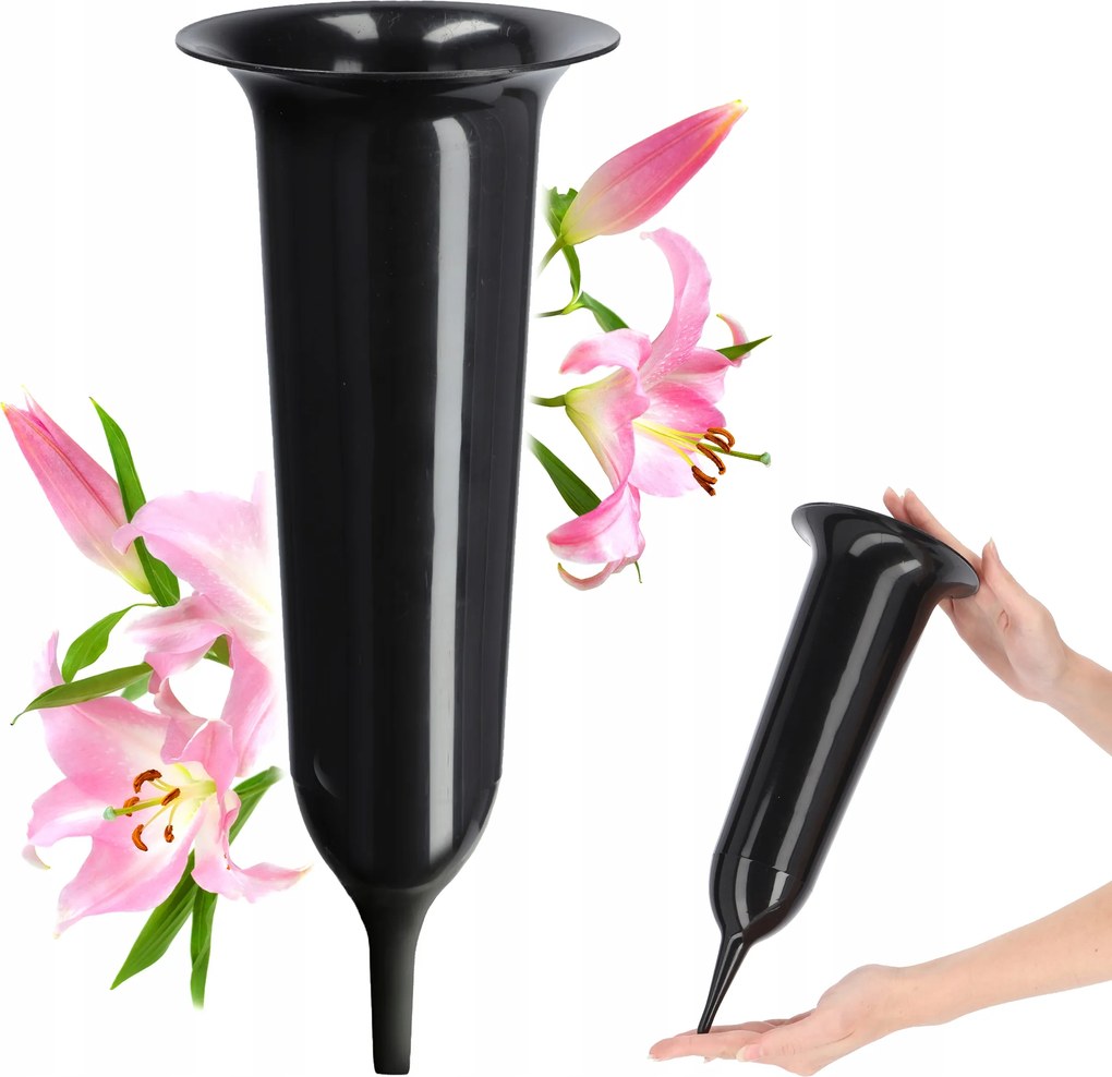 Váza Temetői Üveg 31cm Művirág Beszúrható Spicc Fekete