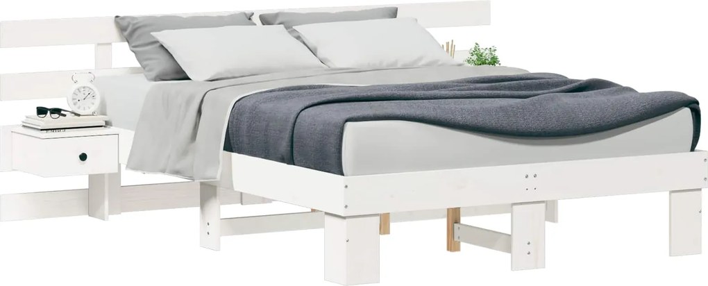 vidaXL Ágykeret fejtámlával Fehér 120 x 190 cm Tömör fenyőfa