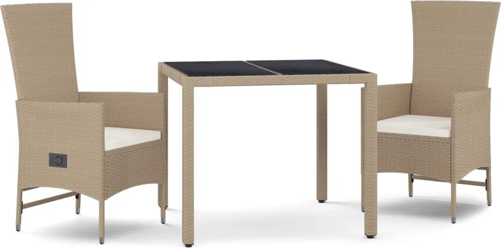 vidaXL 3 részes bézs polyrattan kerti étkezőgarnitúra párnákkal