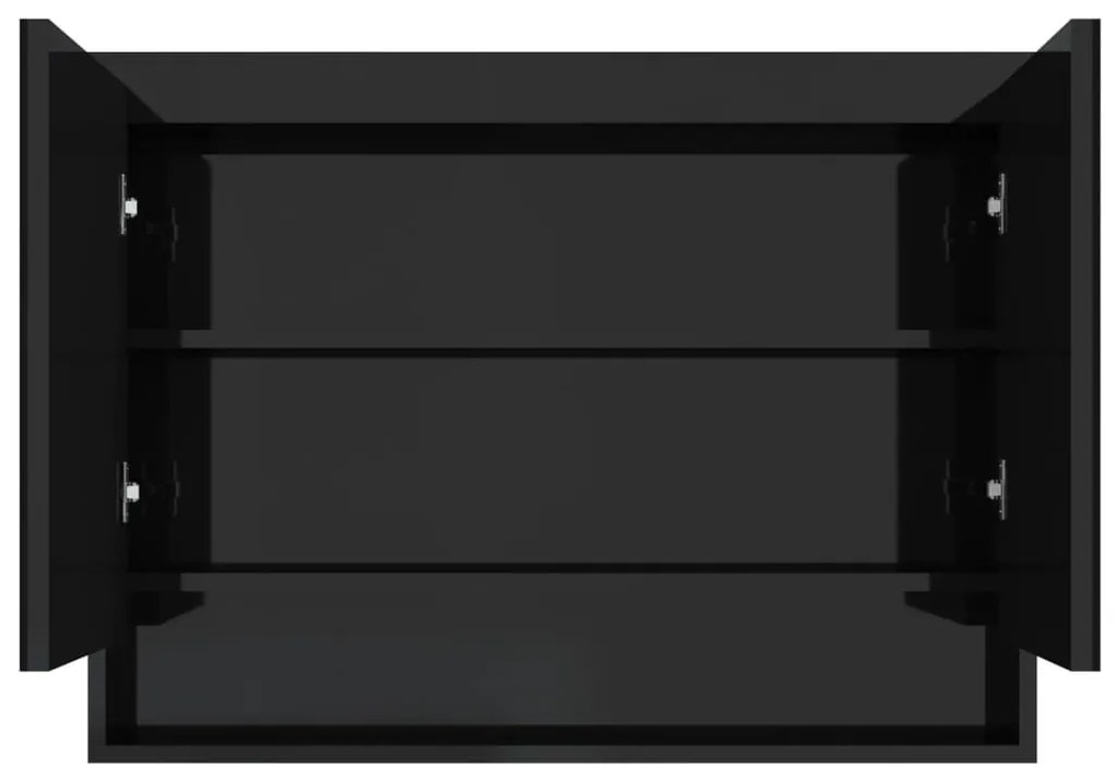 fényes fekete MDF tükrös fürdőszobaszekrény 80 x 15 x 60 cm