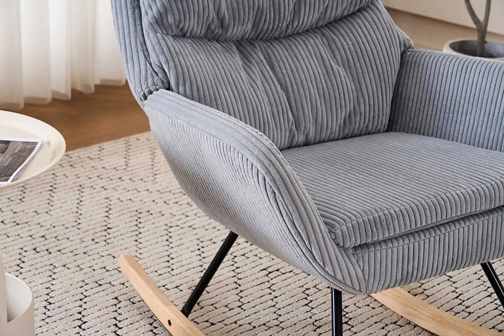 Hintaszék, relaxációs szék kordbársony kárpitozással, szürke