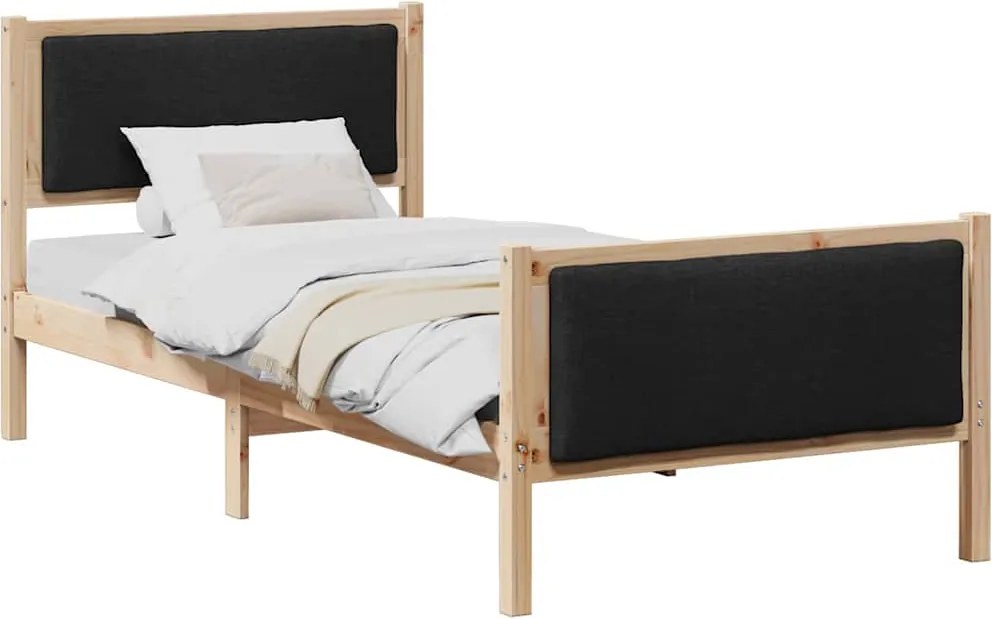 vidaXL Ágykeret fejtámlával Fekete 90 x 200 cm szövet