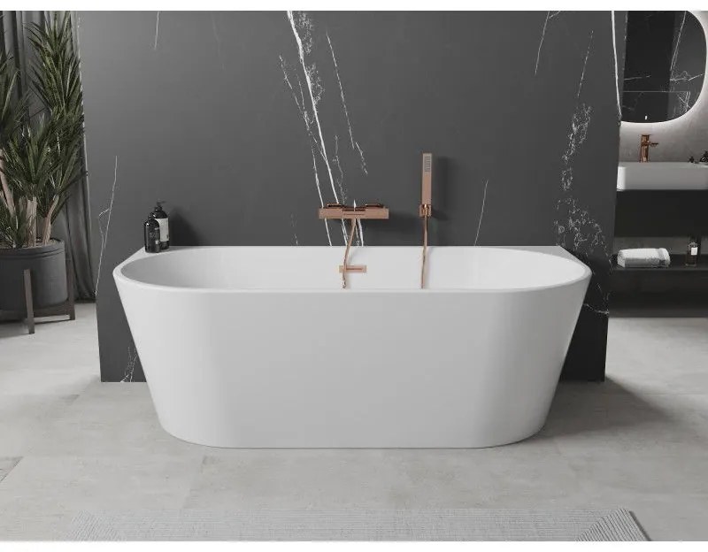 Mexen Oval, szabadon álló fali kád 160 x 80 cm, fehér, réz túlfolyó, 52671608000-65