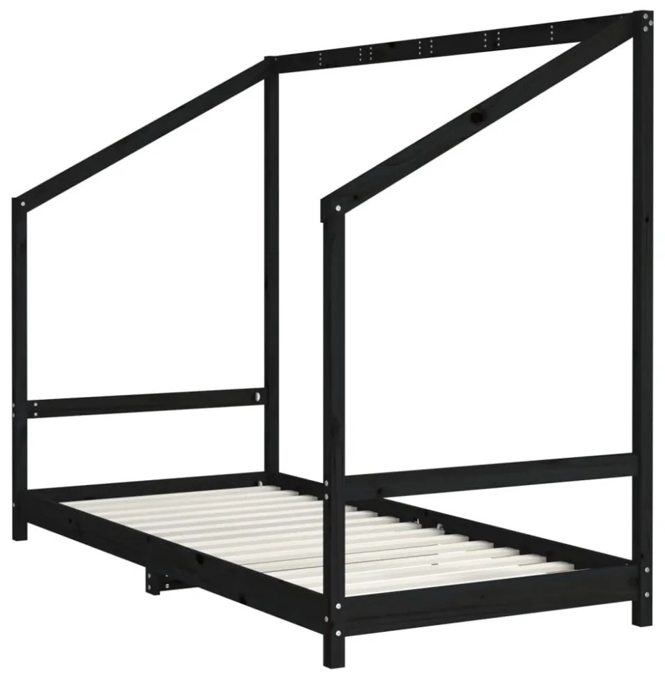 fekete tömör fenyőfa gyerekágykeret 2 x (90 x 200) cm