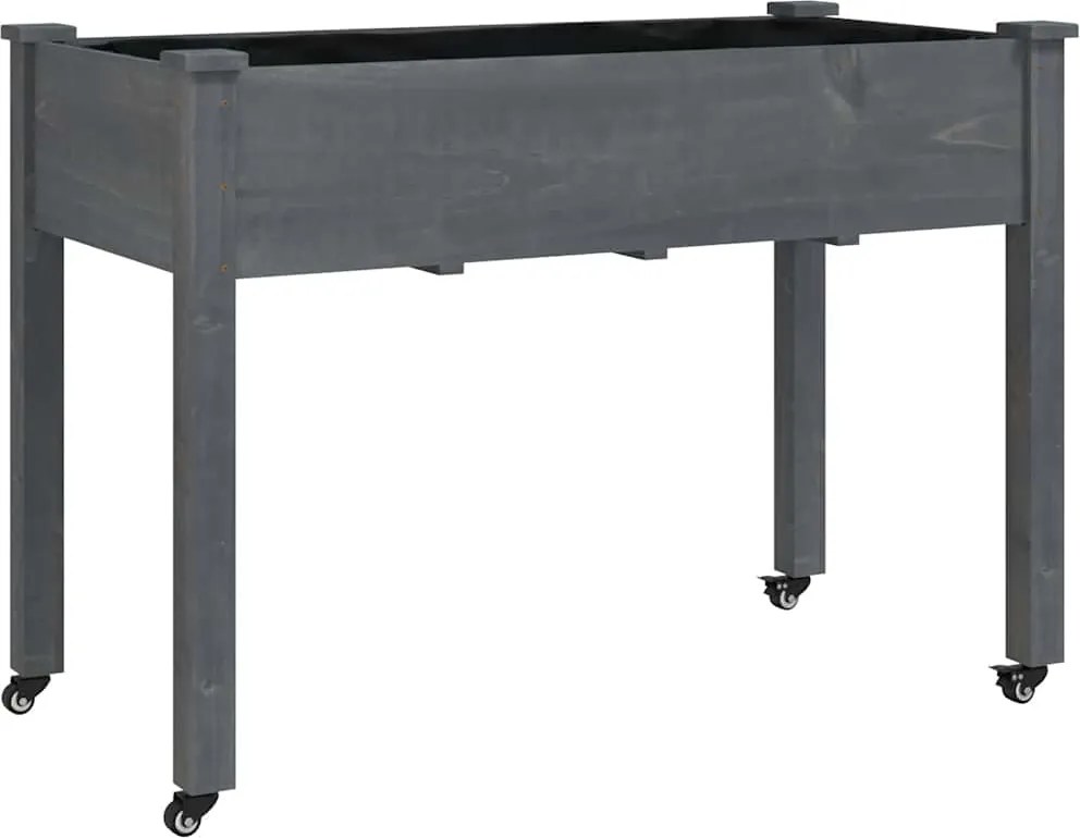 vidaXL szürke tömör fenyőfa kerekes ültetőláda béléssel 118x59x80 cm