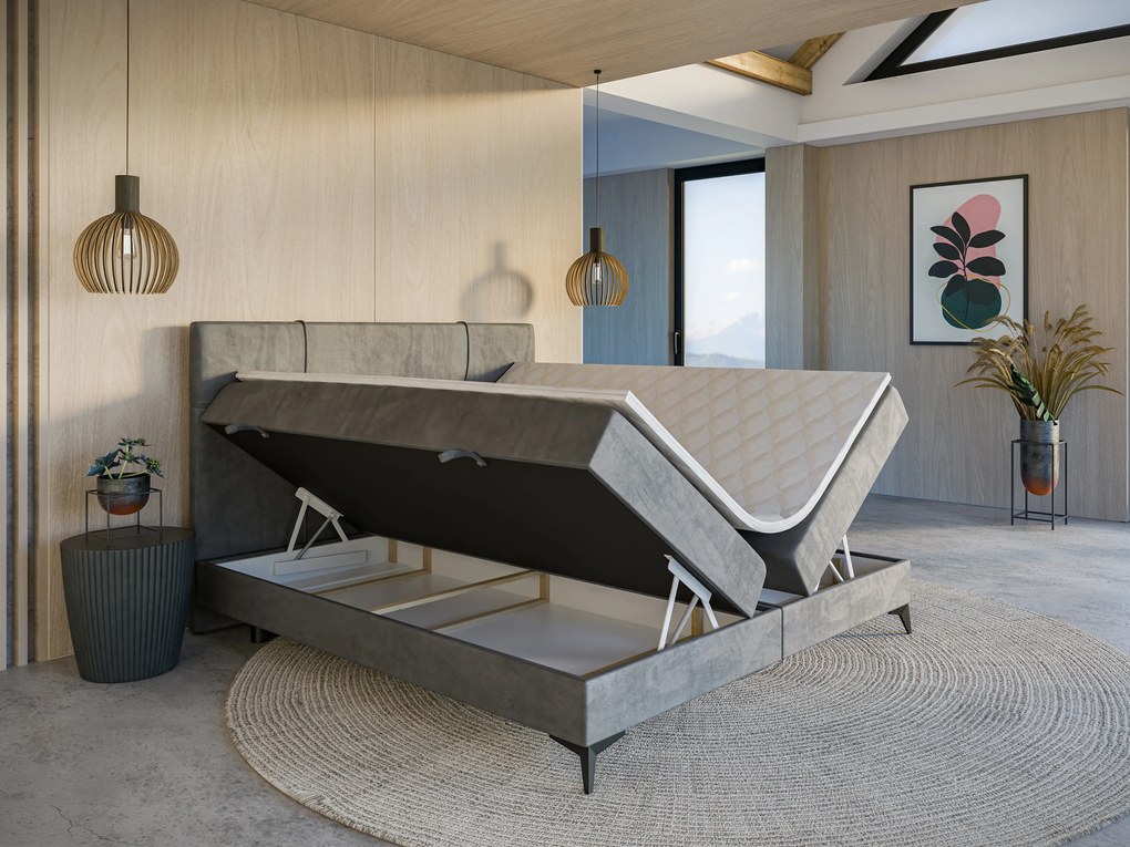 Egyszemélyes ágy boxspring 90 cm Nivela (beton) (matraccal és tárolóhellyel). Akció -17%. 1054615