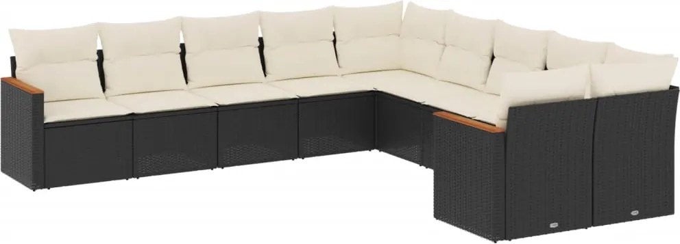 vidaXL 10 részes fekete polyrattan kerti ülőgarnitúra párnákkal