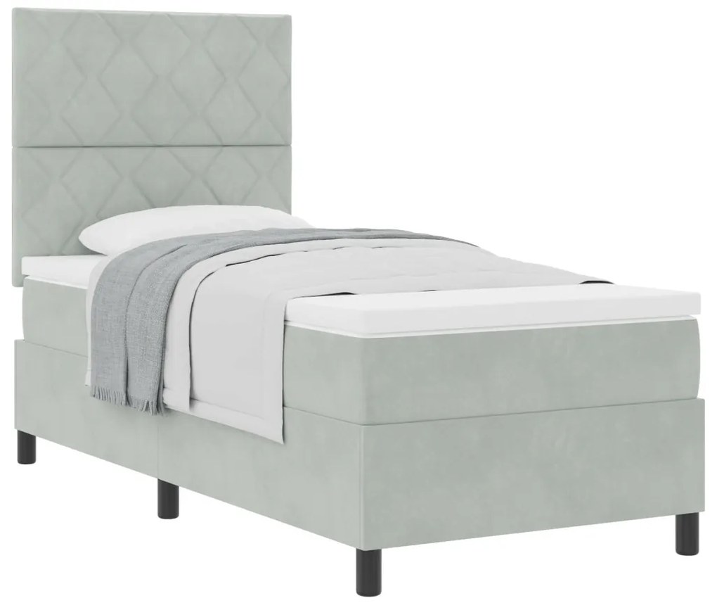 Boxspring Ágy Mattal Világosszürke Egyszemélyes Bársony