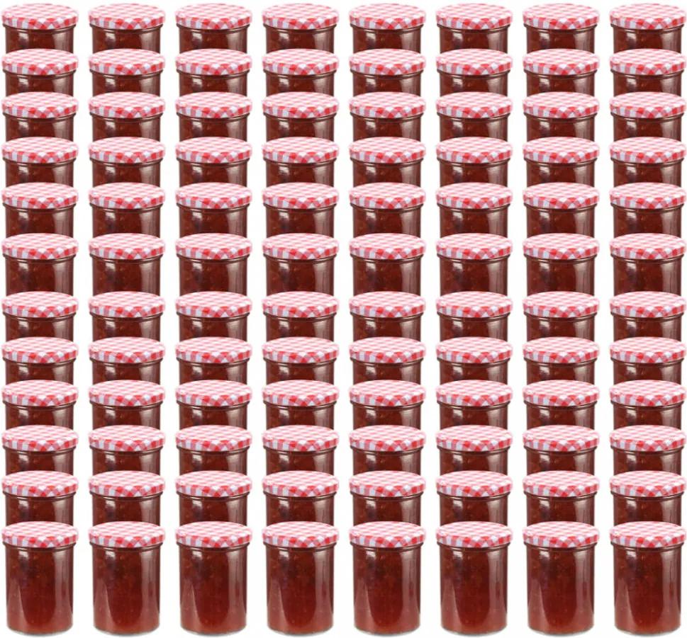 96 db 400 ml-es befőttesüveg piros-fehér tetővel