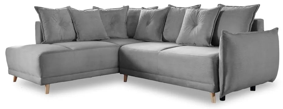 Szürke kordbársony kinyitható sarokkanapé (bal oldali) Lazy Lukka – Miuform
