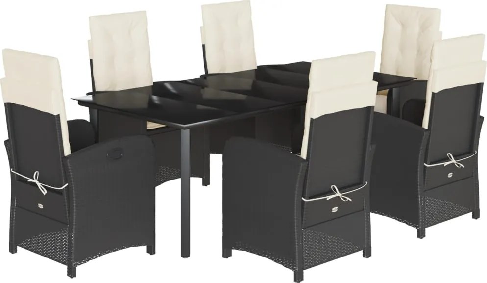 vidaXL 7 részes fekete polyrattan kerti étkezőgarnitúra párnával