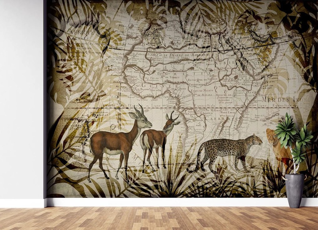 Gario Fotótapéta Térkép és vadállatok - Andrea Haase Anyag: Vlies, Méret: 100 x 70 cm