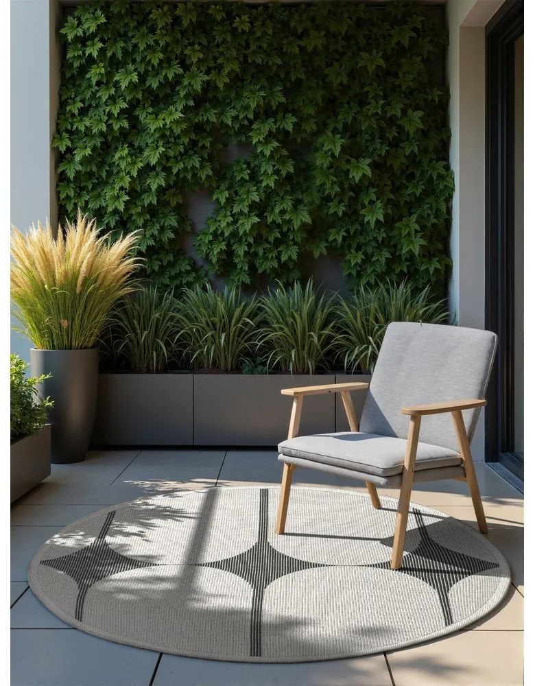 Fekete-fehér kerek kültéri-beltéri szőnyeg ø 160 cm Duet Bowen – NORTHRUGS