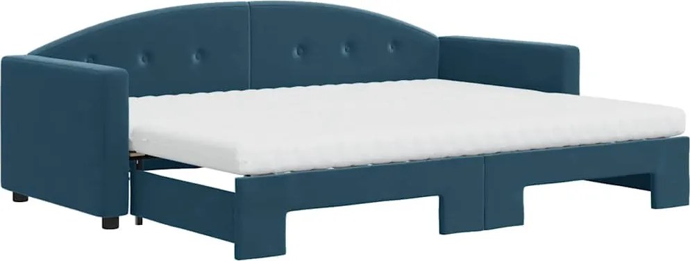 vidaXL kék kihúzható bársony heverő matraccal 80 x 200 cm