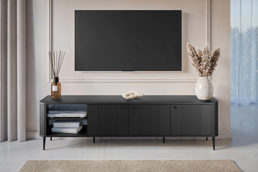 Vesper 3D TV-szekrény 187 cm - fekete / fekete lábak