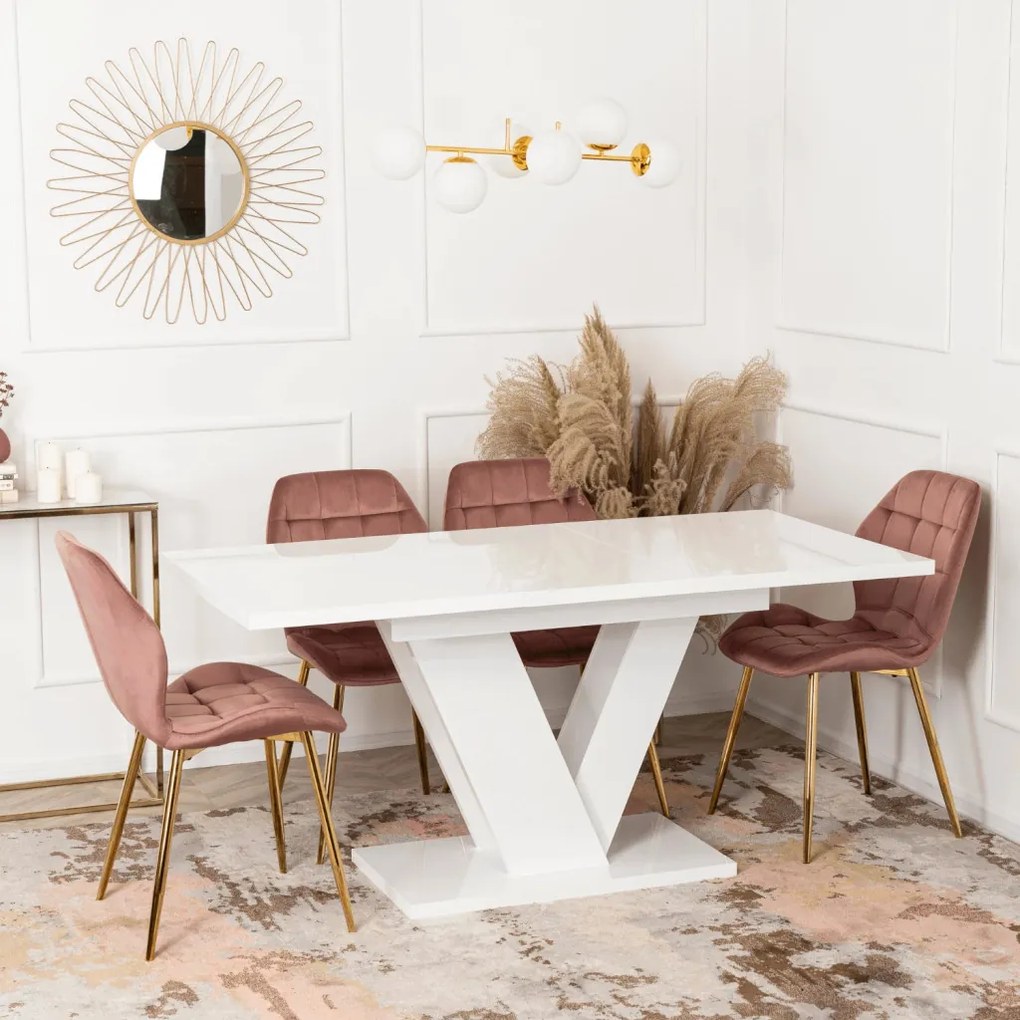 Magasfényű Fehér Bővíthető Étkezőasztal CLARK 120-160 cm