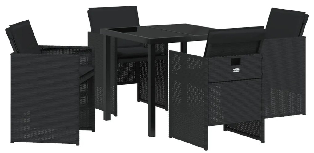 Kerti Étkezőszett 2 db Fekete Acél, Rattan 4-Fős Tartós