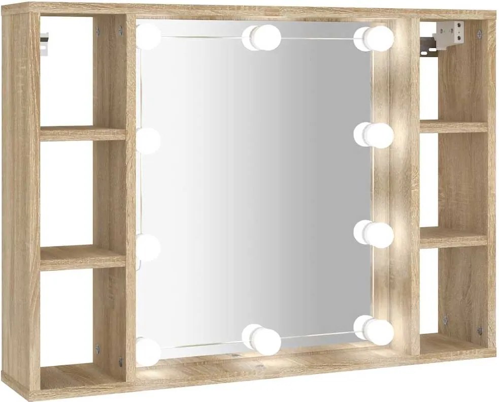 vidaXL sonoma tölgy tükrös szekrény LED-ekkel 76 x 15 x 55 cm