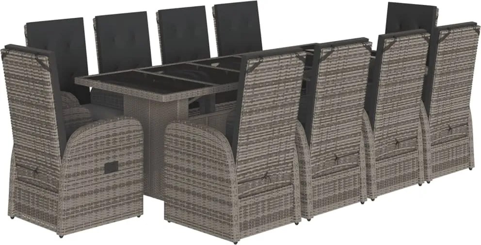 vidaXL 11 részes szürke polyrattan kerti ülőgarnitúra párnákkal