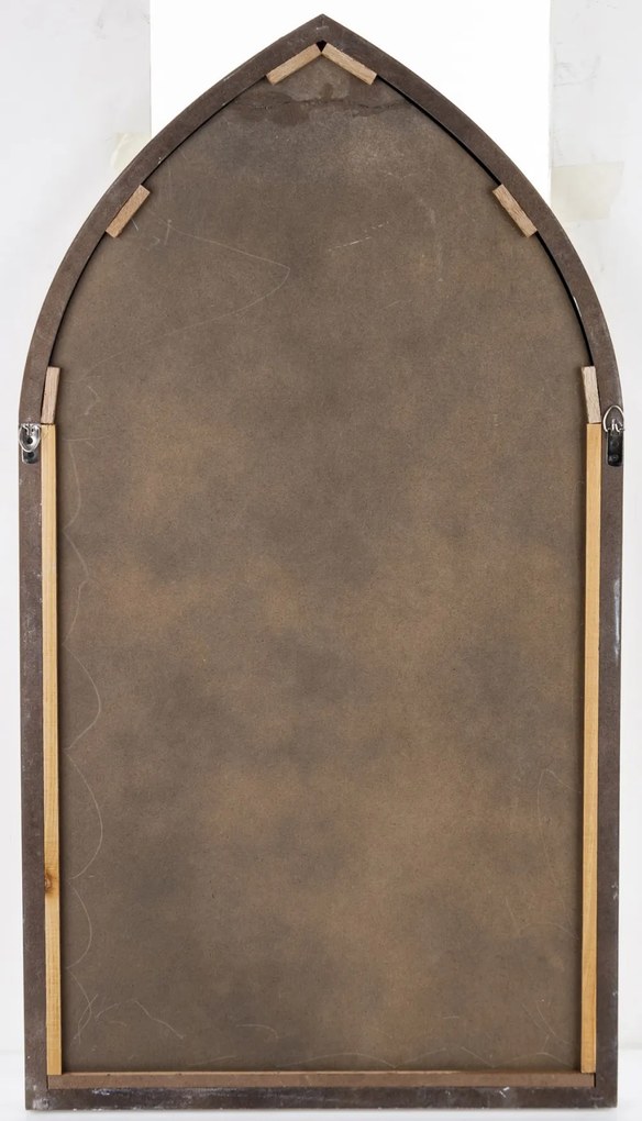 Kopottas vintage krém-barna csúcsíves fából készült fali tükör 93x51x3,5cm