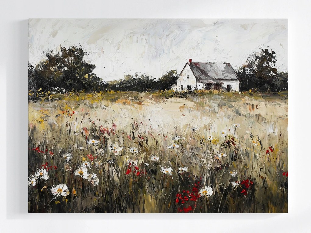 Poszter Tájkép Falu Lengyel Ház Rét Virágok Természet 100x75