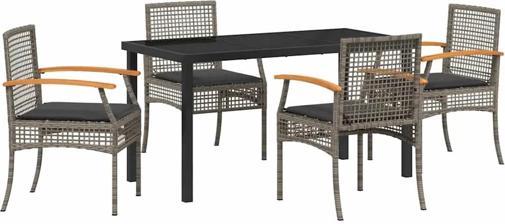 vidaXL Kert étkező szett 5 pcs Szürke polirattan