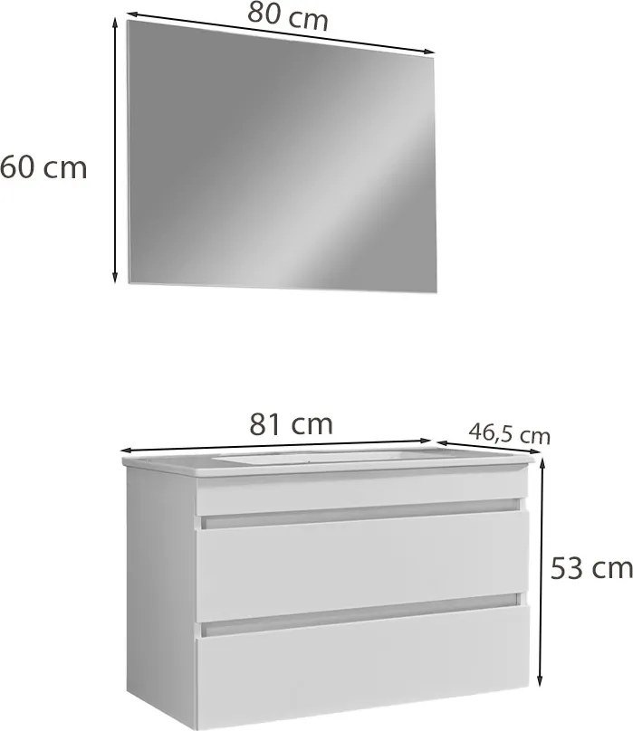 Cube Fürdőszobabútor 80 cm kerámia mosdóval 2 fiókos tükörrel 60x80 cm antracit szürke