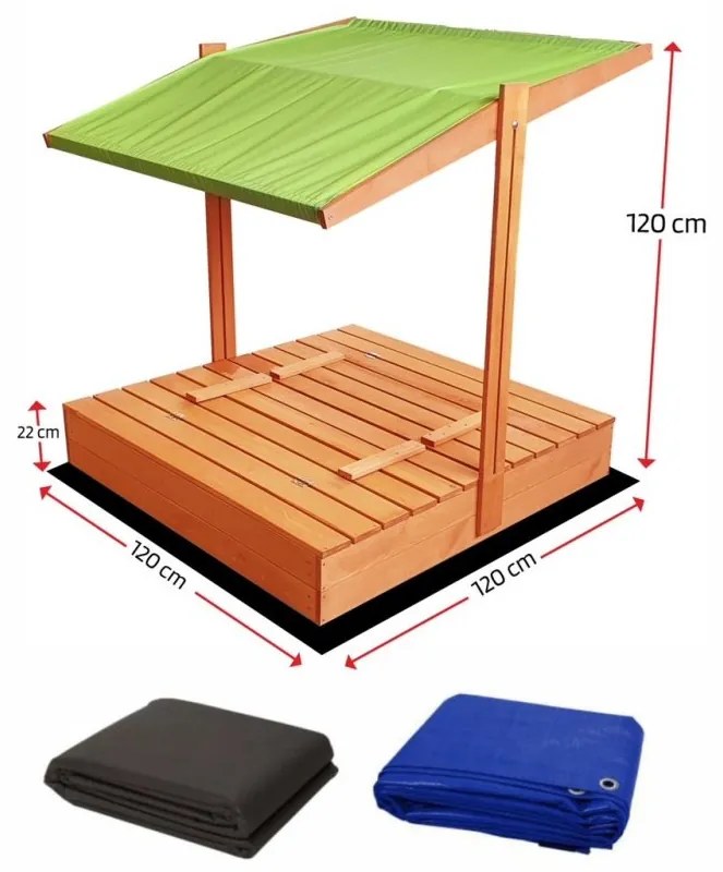 Zárható homokozó paddal és sárga tetővel 120 x 120 cm