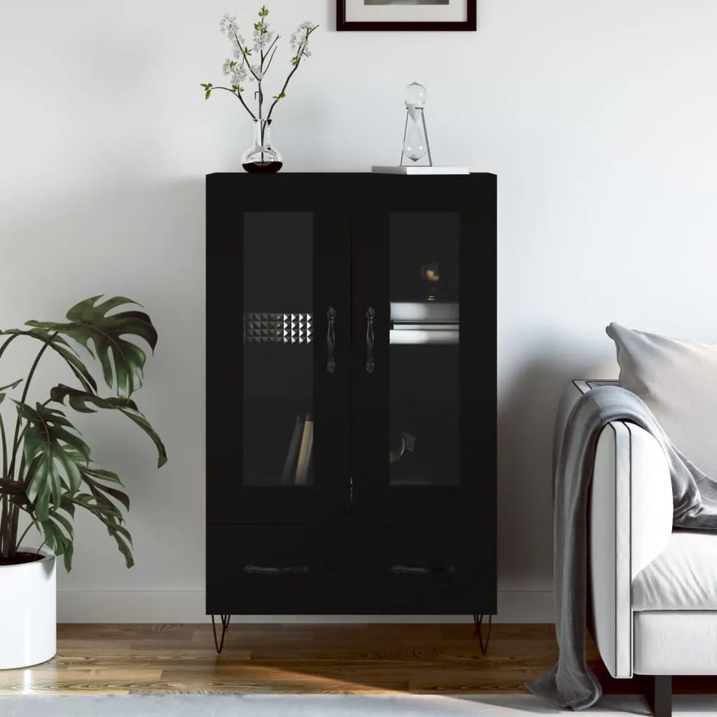 fekete szerelt fa magasszekrény 69,5 x 31 x 115 cm