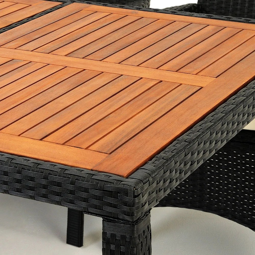 Casaria® Kerti rattan garnitúra Berlin 1+8 - fekete/fa