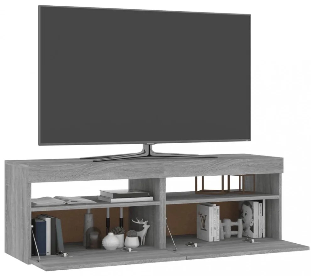 2 db szürke sonoma színű TV-szekrény LED-ekkel 60 x 35 x 40 cm