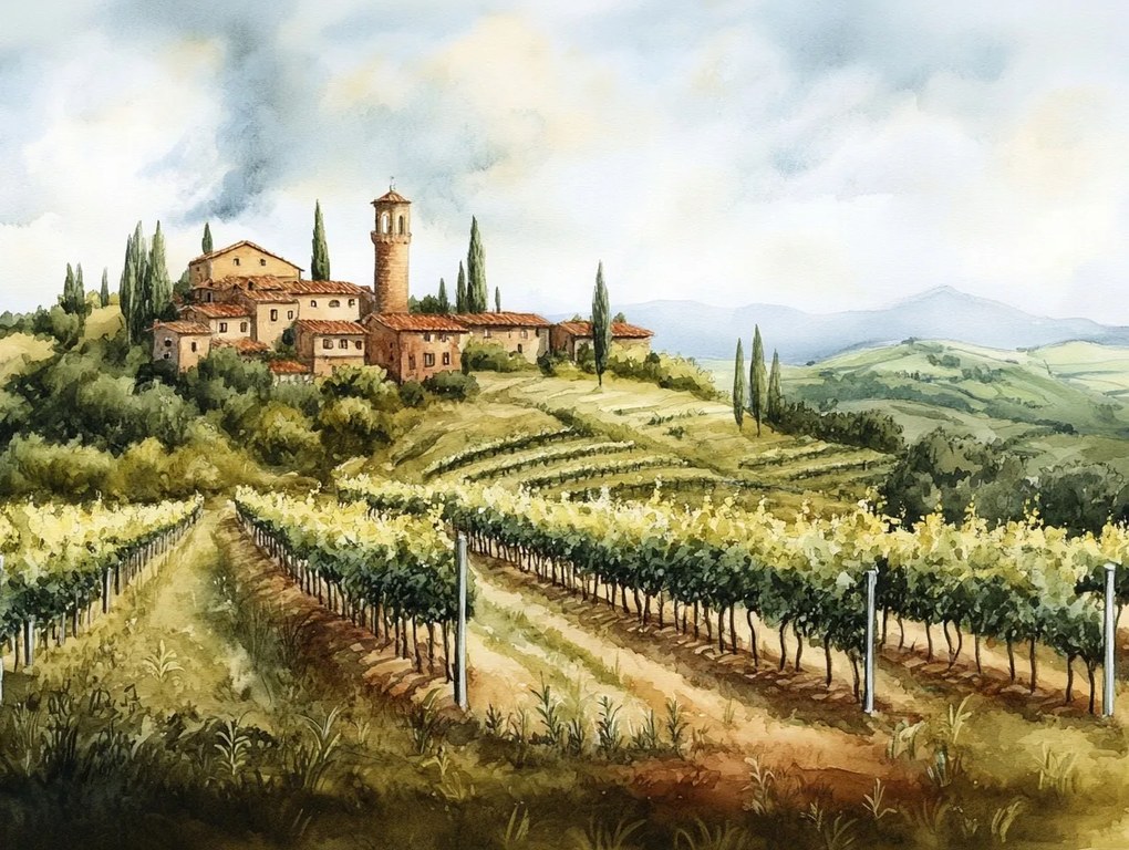 Vászonkép Canvas Tájkép Kilátás Olaszország Toszkána Szőlőváros Város 100x75