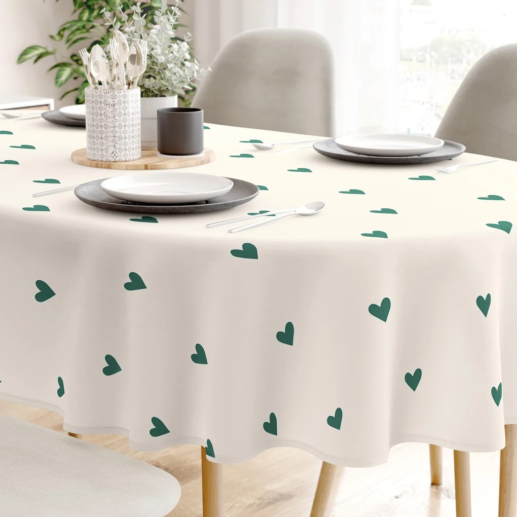 Goldea ovális pamut terítő - szívecskék, elefántcsont színű alapon 120 x 200 cm
