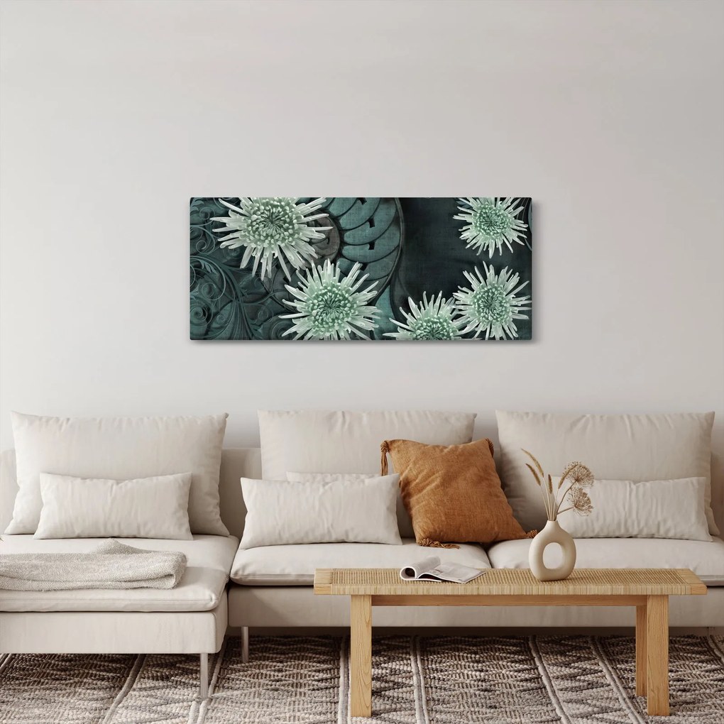 Kép - Zöld virágok (120x50 cm)